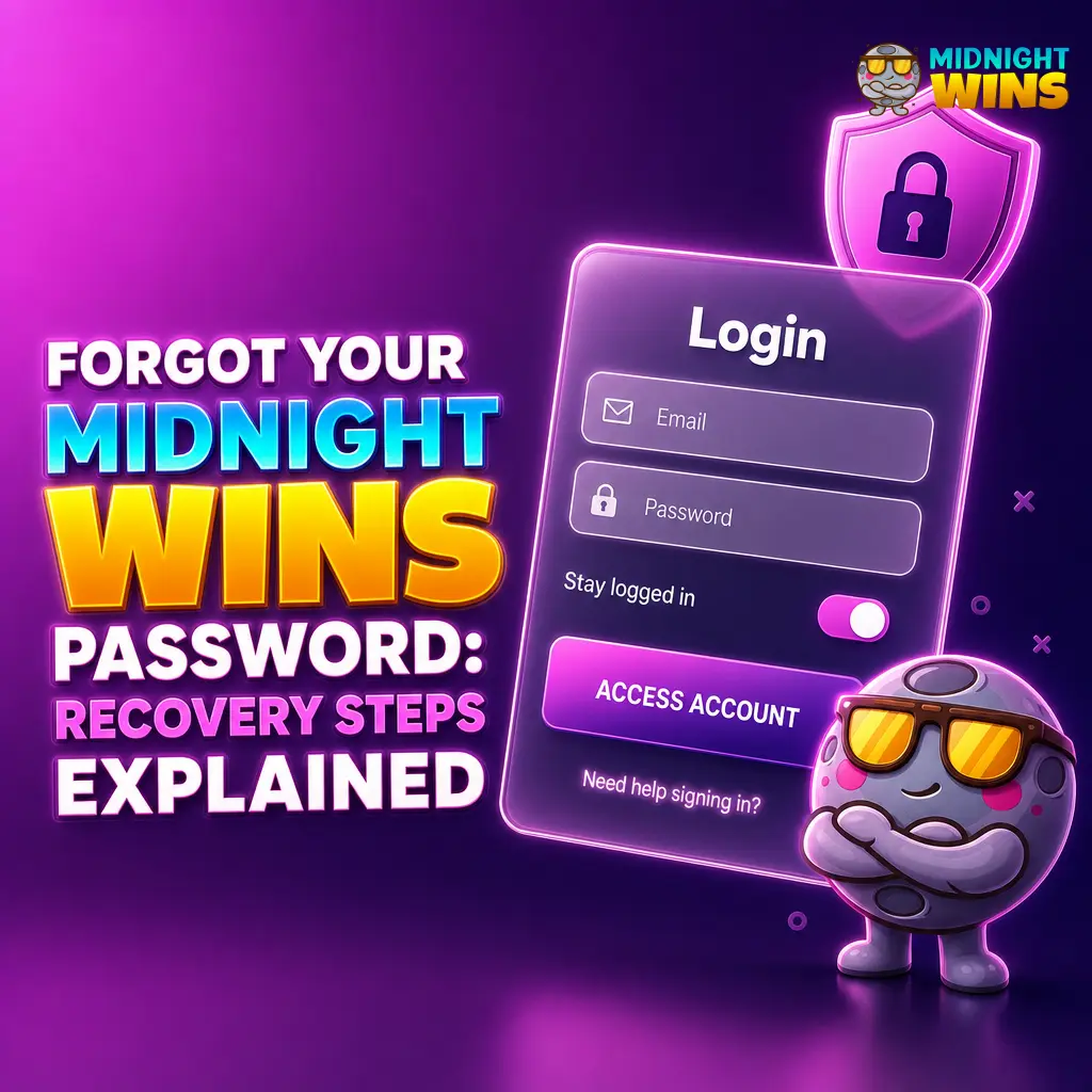 Steps to recover a forgotten Midnight Wins password using the email reset link on the login page