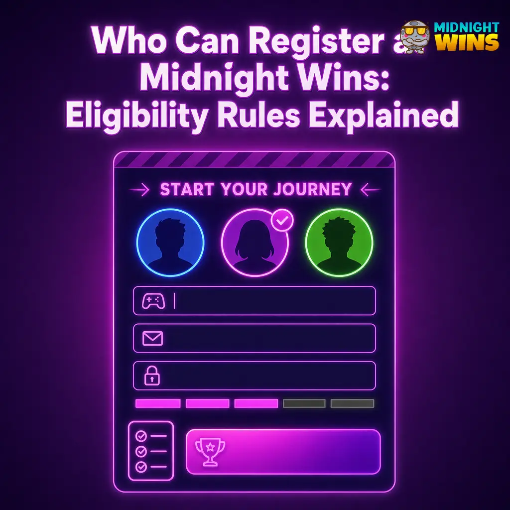 Midnight Wins registration eligibility rules: UK residents aged 18+, one account per person, licensed by UK Gambling Commission